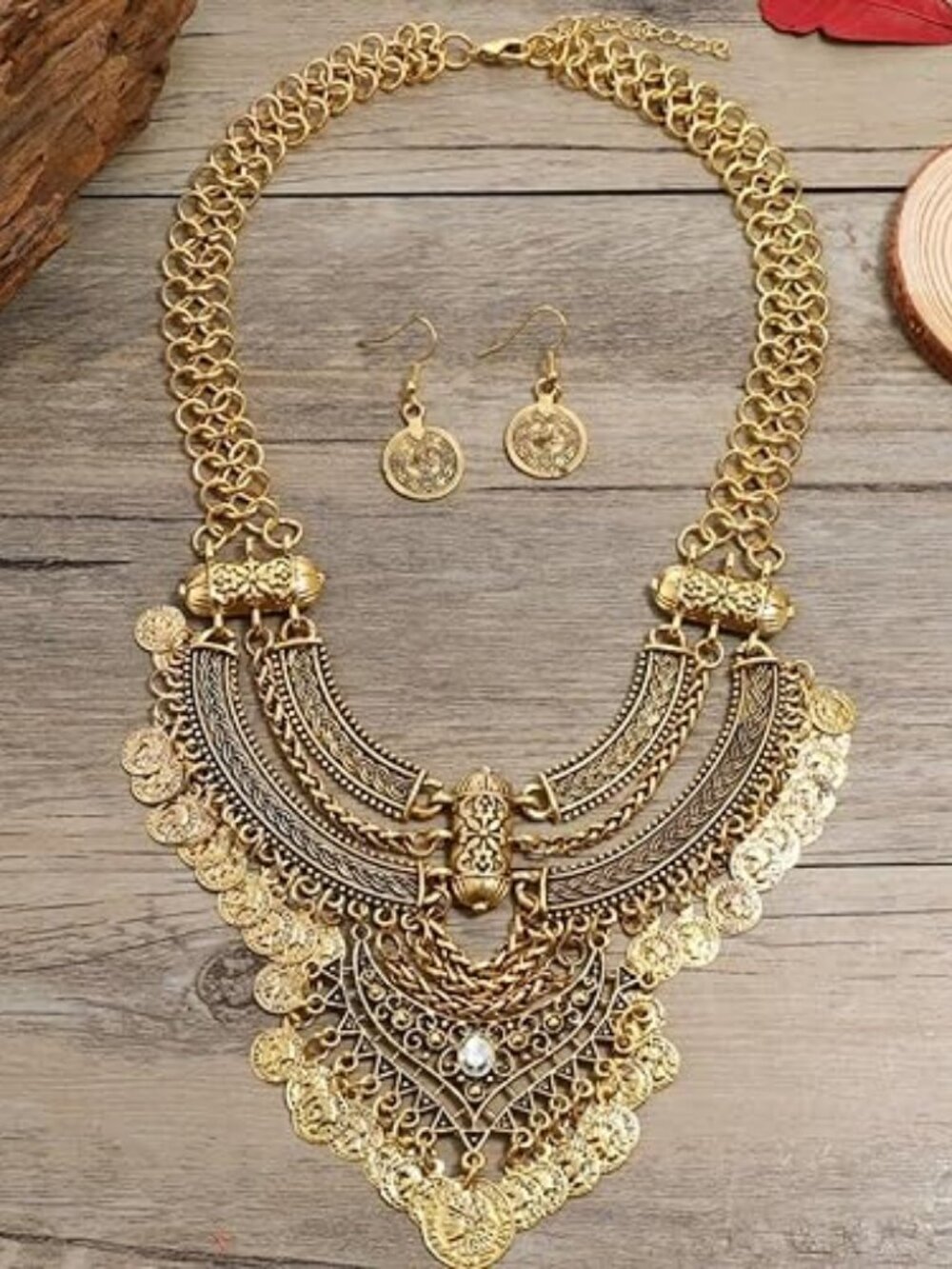 Bohemian Bib Statement Necklace & Earrings Set Ethnic Punk Jewelry